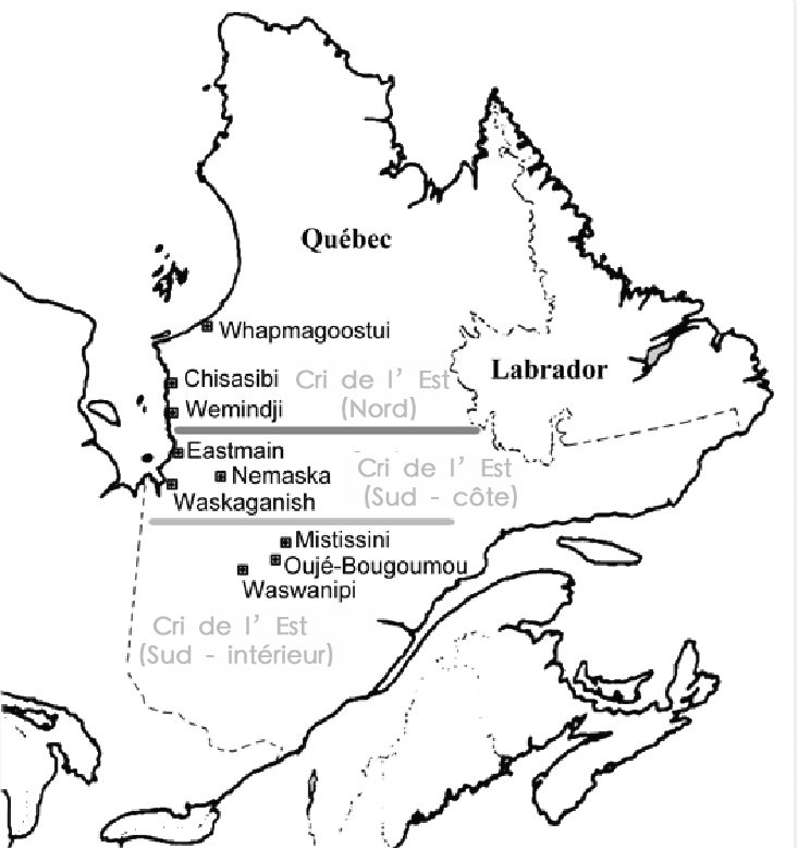 map of east cree dialect