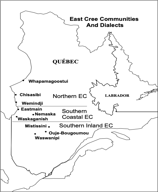 map of east cree dialect